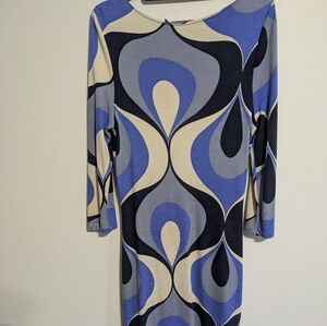 Boden Blue and Cream Long Sleeve Dress
